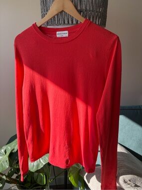 Denim Forum Bright Red Crewneck Long Sleeve Tee